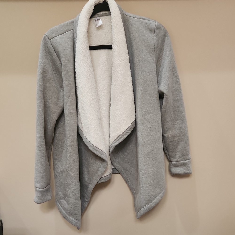 Old Navy Gray and White Sherpa Cardigan